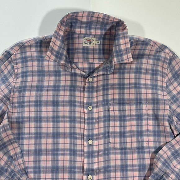 Mens Faherty Linen Blend Shirt In Morning Breeze Plaid, Size Medium, MWU2103 - Picture 6 of 10